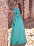 Plus Rhinestone Detail Ruffle Sleeve Satin Belted Dress