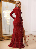 Sweetheart Neck Split Thigh Sequin Formal Dress - Elonnashop