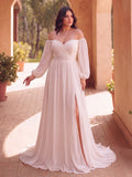 Plus Off Shoulder Lantern Sleeves Chiffon Wedding Dress