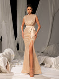 Elegant Sequin Evening Gown with High Slit – Mermaid Silhouette for Luxury Weddings or Red-Carpet Events, XS-XL