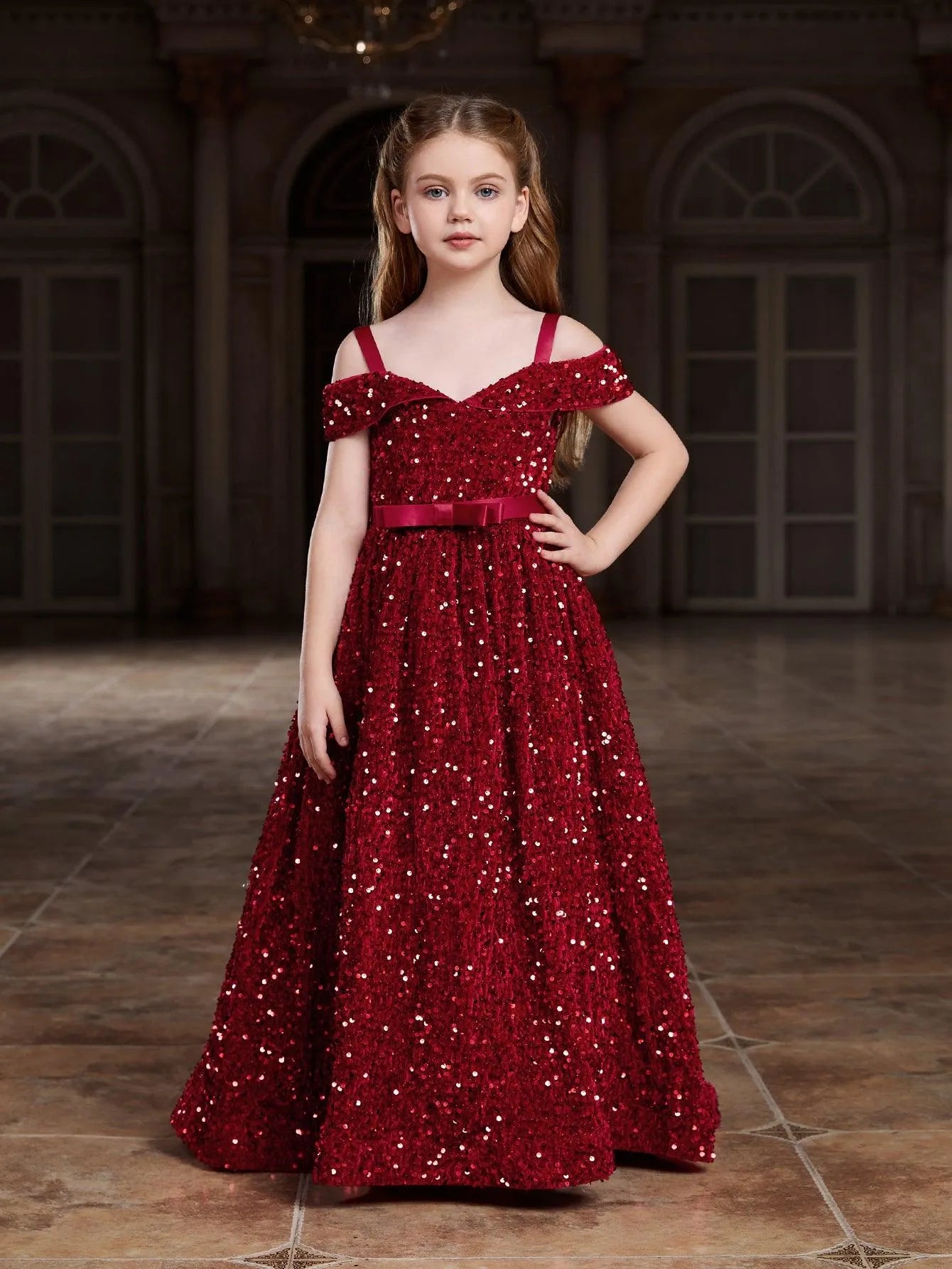 Tween Girls' Off Shoulder High Low Hem Sequin Dress - Elonnashop
