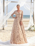 Womens' Elegant V-Neck Evening Gown with Delicate Lace & Silver Embroidery – Long Flowing Skirt for Seaside Weddings & Romantic Beach Events