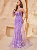 Spaghetti Strap Mesh Overlay Sequin Mermaid Dress - Elonnashop