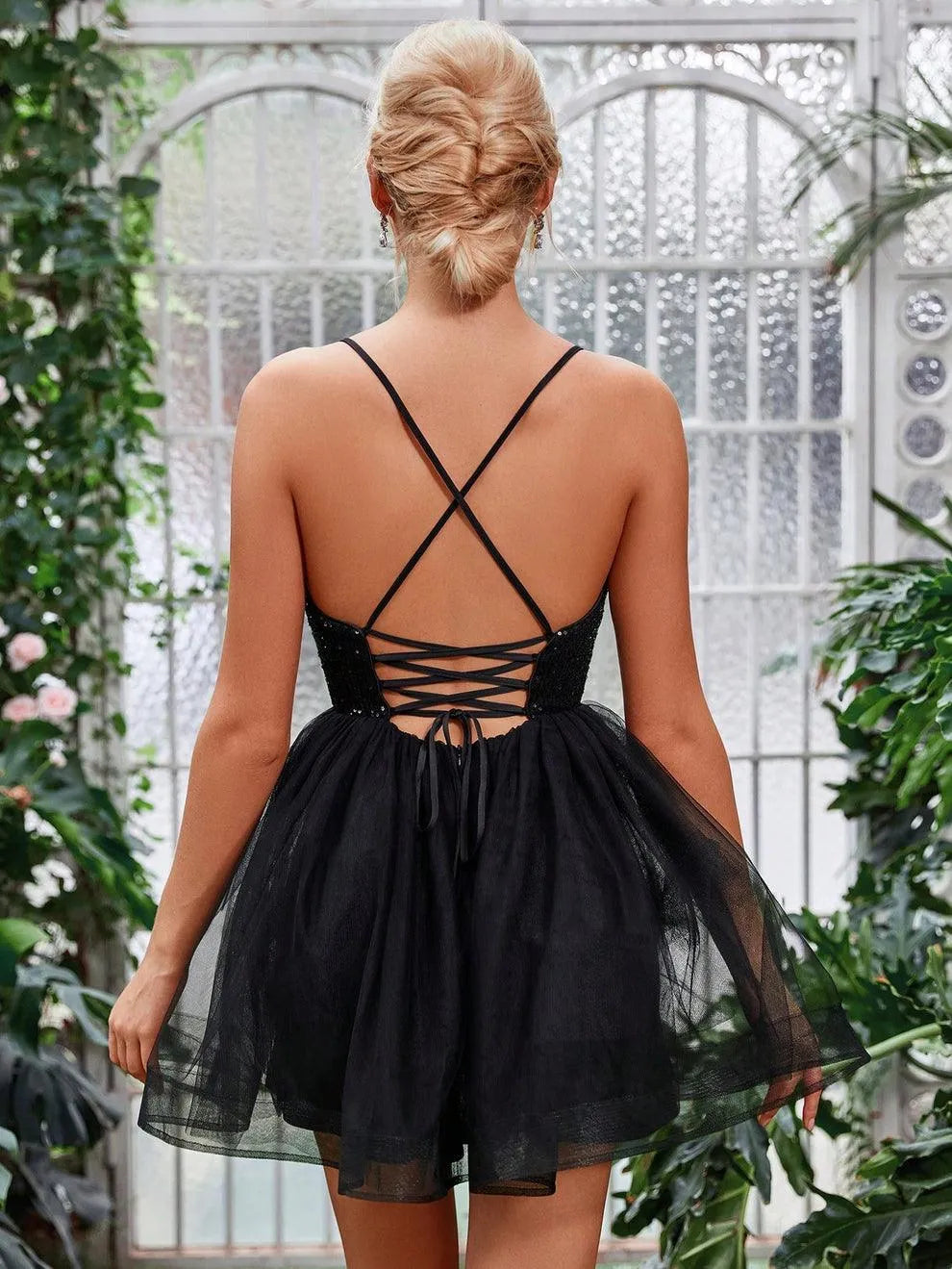 Contrast Sequin Mesh Overlay Cami Mini Dress - Elonnashop