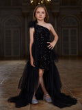 Tween Girls' One Shoulder Mesh Layered Hem Sequin Dress - Elonnashop