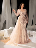 Gorgeous Graphic Sequin Sheer Overlay Mermaid Hem Evening Dress