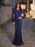Gorgeous Lantern Sleeves Mermaid Hem Graphic Sequin Evening Dress