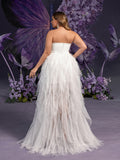 Plus Elegant Strapless Sweetheart White Bridal Gowns: Tiered Tulle Skirt with Thigh-High Slit & Corset Bodice – Elegant 1XL-5XL Wedding Dresses