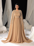 Plus Gorgeous Two-Piece Chiffon Evening Dress | Rhinestone Cape Sleeves & A-Line Skirt with Cathedral Train