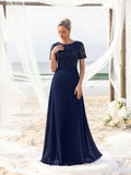 Womens' Evening Gown with Intricate Floral Appliqué & Flowing Chiffon Skirt – Elegant Formal Dress for Black-Tie Events