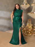 Plus Sequin Evening Gown with High Slit – Mermaid Silhouette for Luxury Weddings or Red-Carpet Events, 1XL-5XL
