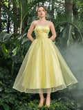 Midi Elegant Strapless Gown with Back Lace-up – Spring/Summer Dress for Garden Parties, Picnics & Outdoor Events