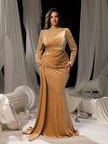 Plus Velvet Evening Gown with Sequin Detail & Mermaid Silhouette – Luxury Bridal Wear for Weddings or High-End Events, 1XL-5XL