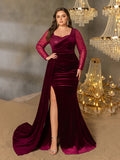 Plus Elegant Sweetheart Neck Contrast Sequin Mermaid Hem Velvet Evening Dress