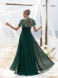 Womens' Elegant Mother-of-the-Bride Gown Sets: Multicolor Sequin Cape & Strapless Chiffon Maxi Dress