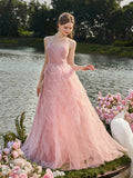 Elegant V Neck Mesh Overlay Cami Wedding Dress