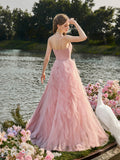 Elegant V Neck Mesh Overlay Cami Wedding Dress
