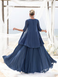 Womens' Lace & Chiffon Mother-of-the-Bride Dress: Flowing Beach Wedding Gown with Mid-Sleeve Detailing & Dramatic Skirt