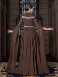 Elegant Mock Neck Extra-Long Sleeves Chiffon Evening Gown with White Bead Accents