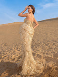 Gorgeous Floral Beaded Ruffled Evening Gown – Intricate Detailing for Opera Nights, Luxury Dinners & Modern Galas