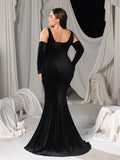 Plus Vintage Velvet Mermaid Gown with Sweetheart Neckline, Sparkling Embellishments