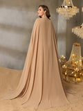 Plus Gorgeous Two-Piece Chiffon Evening Dress | Rhinestone Cape Sleeves & A-Line Skirt with Cathedral Train