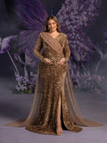 Plus Maternity  Surplice Neck Long Sleeves Mermaid Hem Sequin Evening Dress