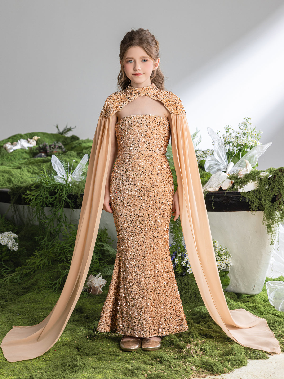 Tween Girls' Sequin Tube Party Dress Removable Cape