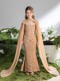 Tween Girls' Sequin Tube Party Dress Removable Cape
