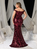 Plus Size Off Shoulder Slit Sequin Mermaid Dress