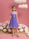Tween Girls' Sleeveless Contrast Mesh Sequin Dress