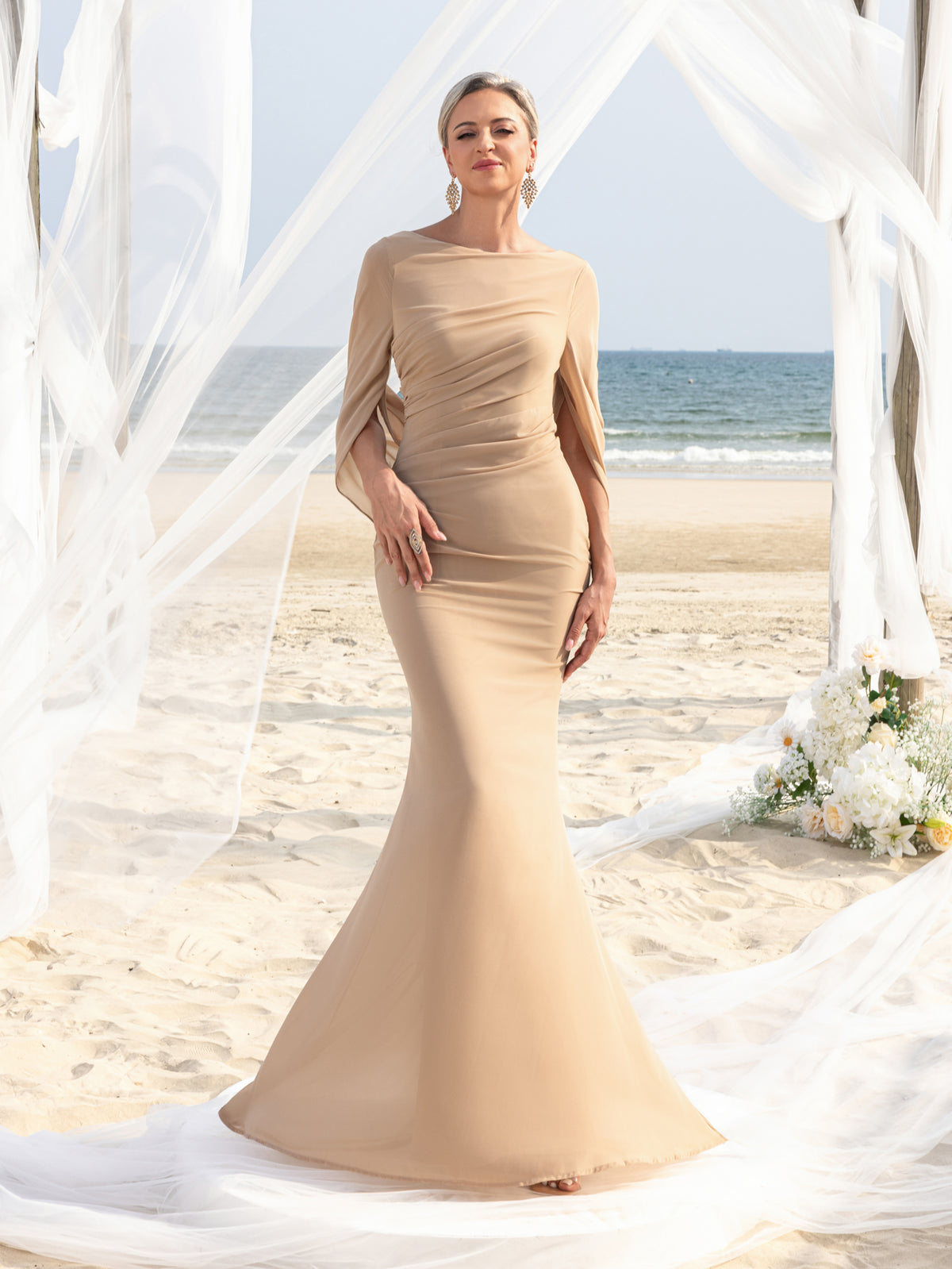 Womens' Draped Back Mermaid Hem Chiffon Formal Dress