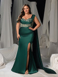 Plus Size One-Shoulder Sequin Bodice Formal Dress with Corset Back & Train