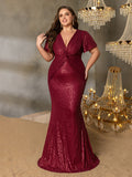 Plus Plunging Neck Twist Front Sequin Mermaid Party Dress