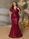 Plus Plunging Neck Twist Front Sequin Mermaid Party Dress