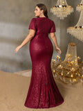 Plus Plunging Neck Twist Front Sequin Mermaid Party Dress