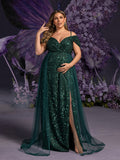 Plus Maternity  Glittering Evening Gown with Thigh-High Slit – Sequined Red Carpet Dress for Pregnancy Galas & Photoshoots