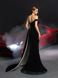 Elegant Strapless Draped Side Split Mermaid Hem Velvet Evening Dress