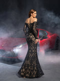 Gorgeous Off Shoulder Sheer Sleeves Mermaid Hem Lace Evening Dress