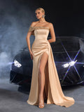 Elegant Satin Asymmetric Mermaid Gown with High Slit