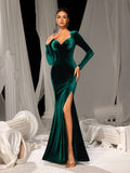 Elegant Velvet Evening Gown – Sweetheart Neckline and Thigh-High Slit, Luxury Dress for Glamorous Evening Wear, XS-XL