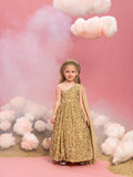 Young Girls' One Shoulder Draped Side Sequin A Line Dress