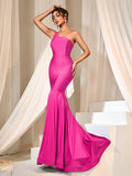 Elegant One Shoulder Mermaid Hem Formal Dresses - Elonnashop