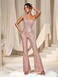 One Shoulder Sleeveless Sequin Party Jumpsuit - Elonnashop