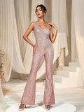 One Shoulder Sleeveless Sequin Party Jumpsuit - Elonnashop