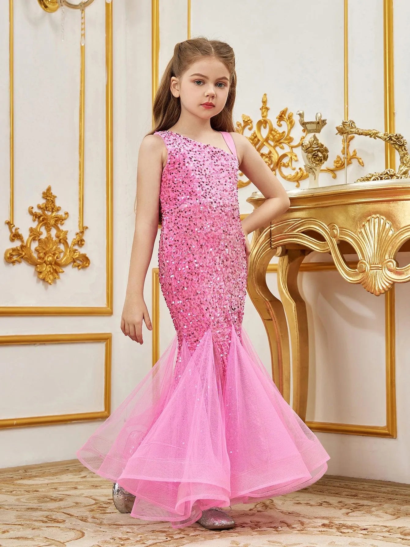Tween Girls' Mesh Insert Mermaid Hem Sequin Dress - Elonnashop