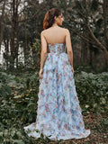 Ruched Bustier Ruffle Trim Hem Floral Printed Tube Dress - Elonnashop