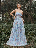 Ruched Bustier Ruffle Trim Hem Floral Printed Tube Dress - Elonnashop