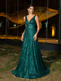 Elegant V Neck Sleeveless A Line Sequin Party Dress