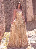 Elegant Spaghetti Straps Graphic Sequin Formal Prom Dress